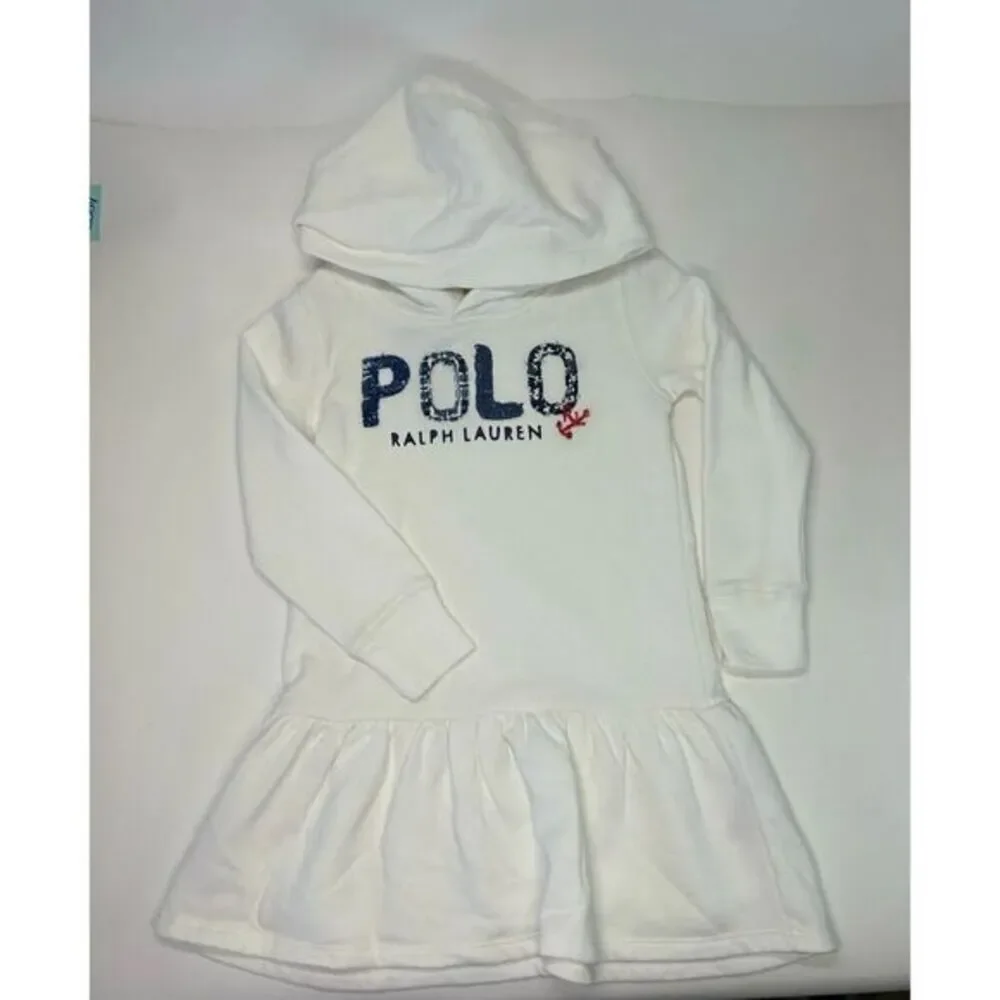 Polo Ralph Lauren Girls‎ White Dress With Blue Polo Logo Size 4/4T